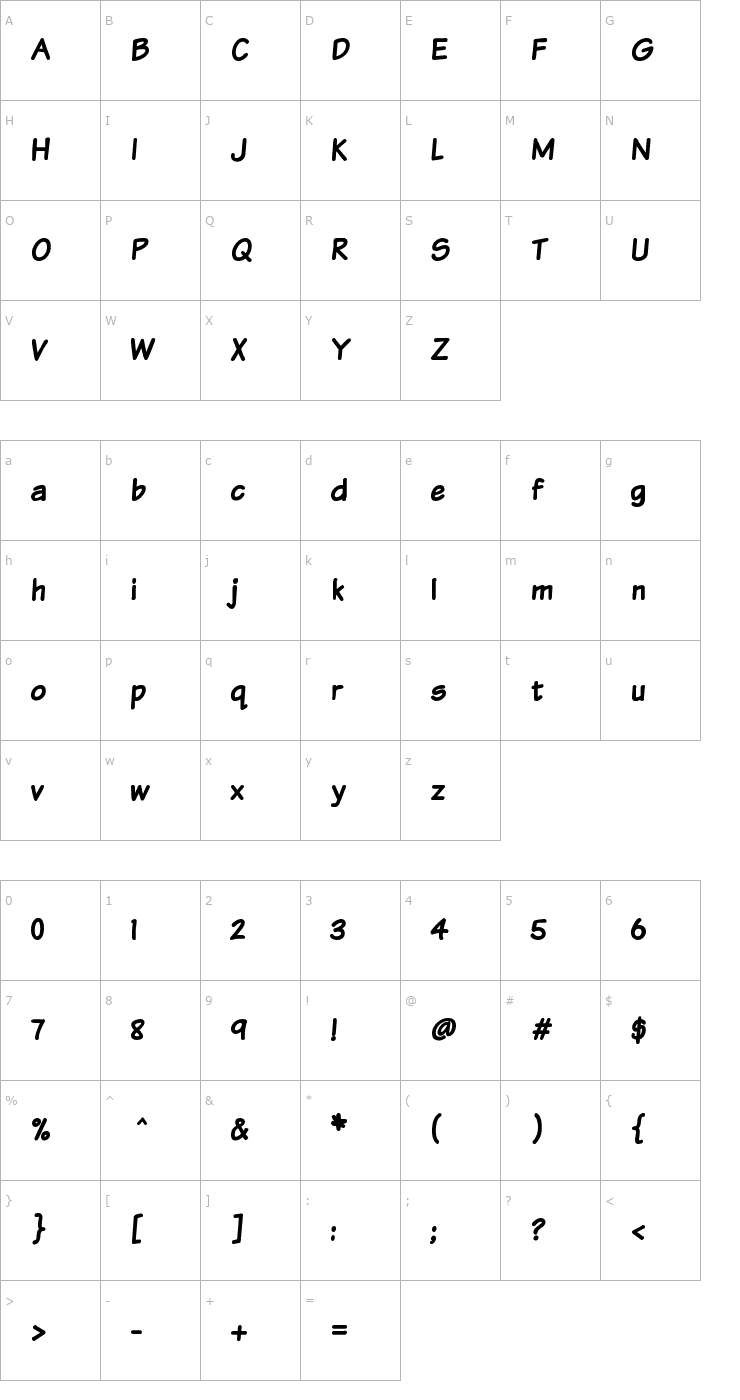 Character Map Komika Text Bold Font