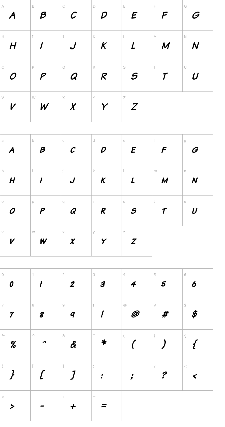 Character Map Komika Text Kaps Bold Italic Font
