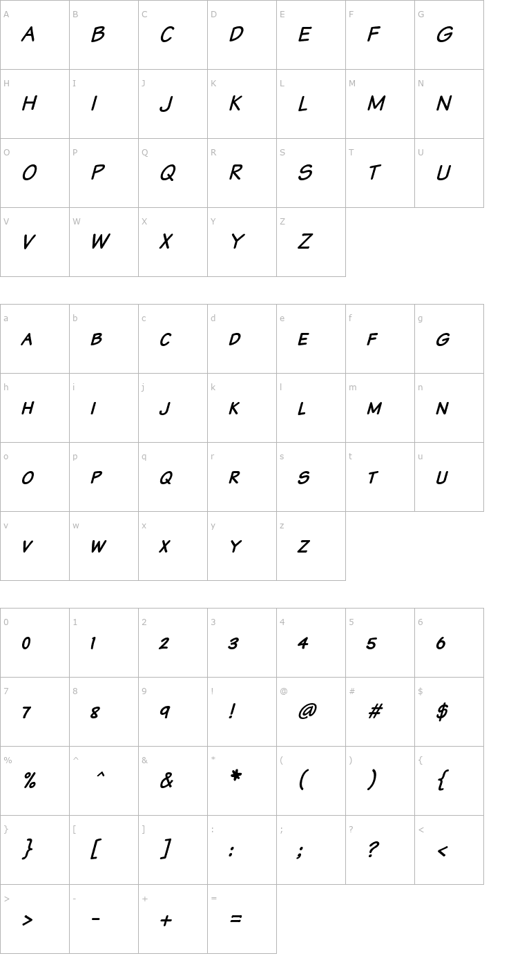 Character Map Komika Text Kaps Italic Font