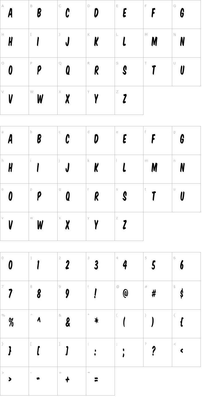 Character Map Komika Title - Tall Font