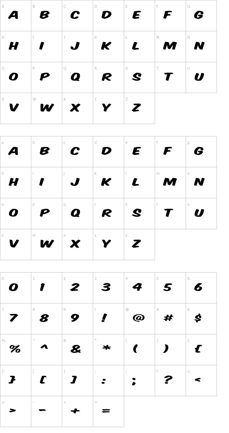 Character Map Komika Title - Wide Font