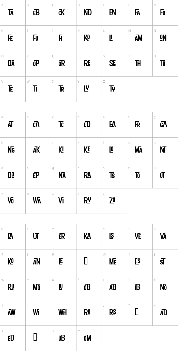 Character Map KonTikiAlohaLigaturesJF Font
