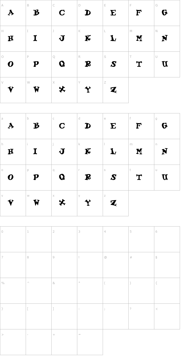 Character Map KoolKapsDisplay Bold Font