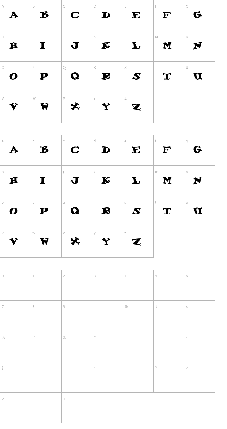 Character Map KoolKapsDisplayHvy Bold Font