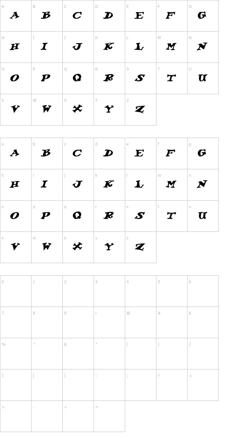 Character Map KoolKapsDisplayHvy Bold Italic Font