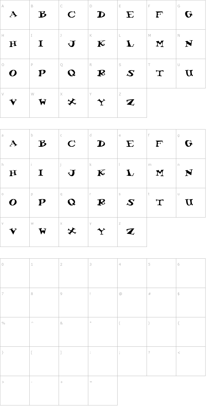 Character Map KoolKapsDisplayHvy Font