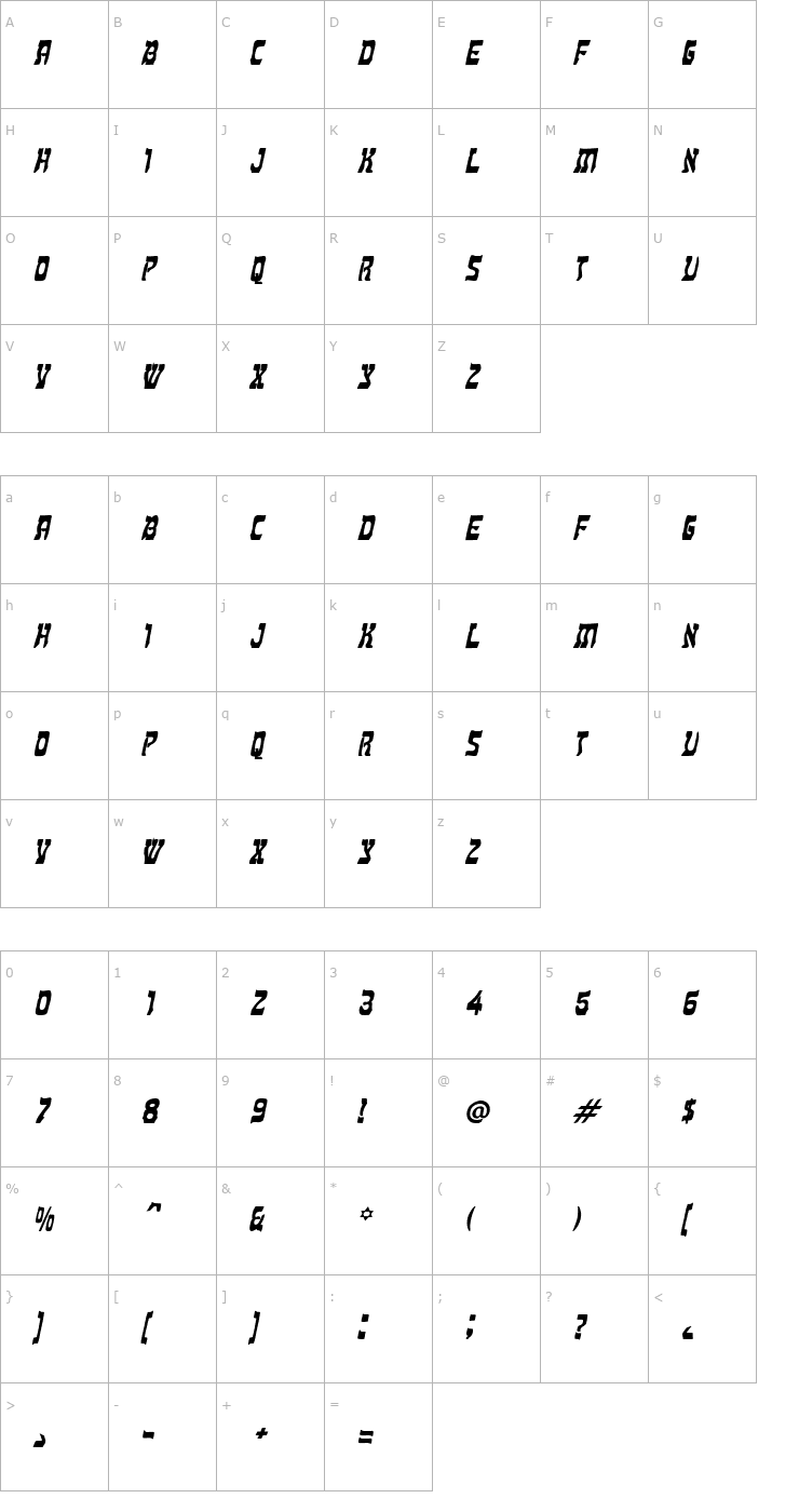 Character Map Kosher Bold Italic Font