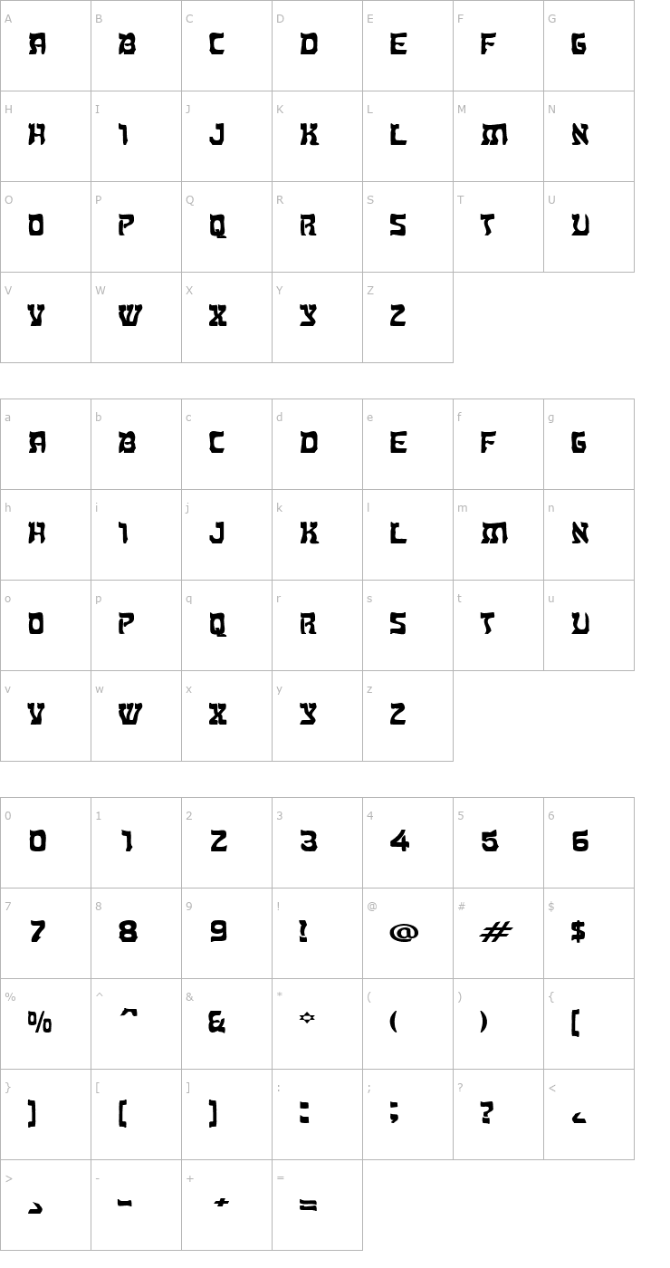 Character Map Kosher Extended Bold Font