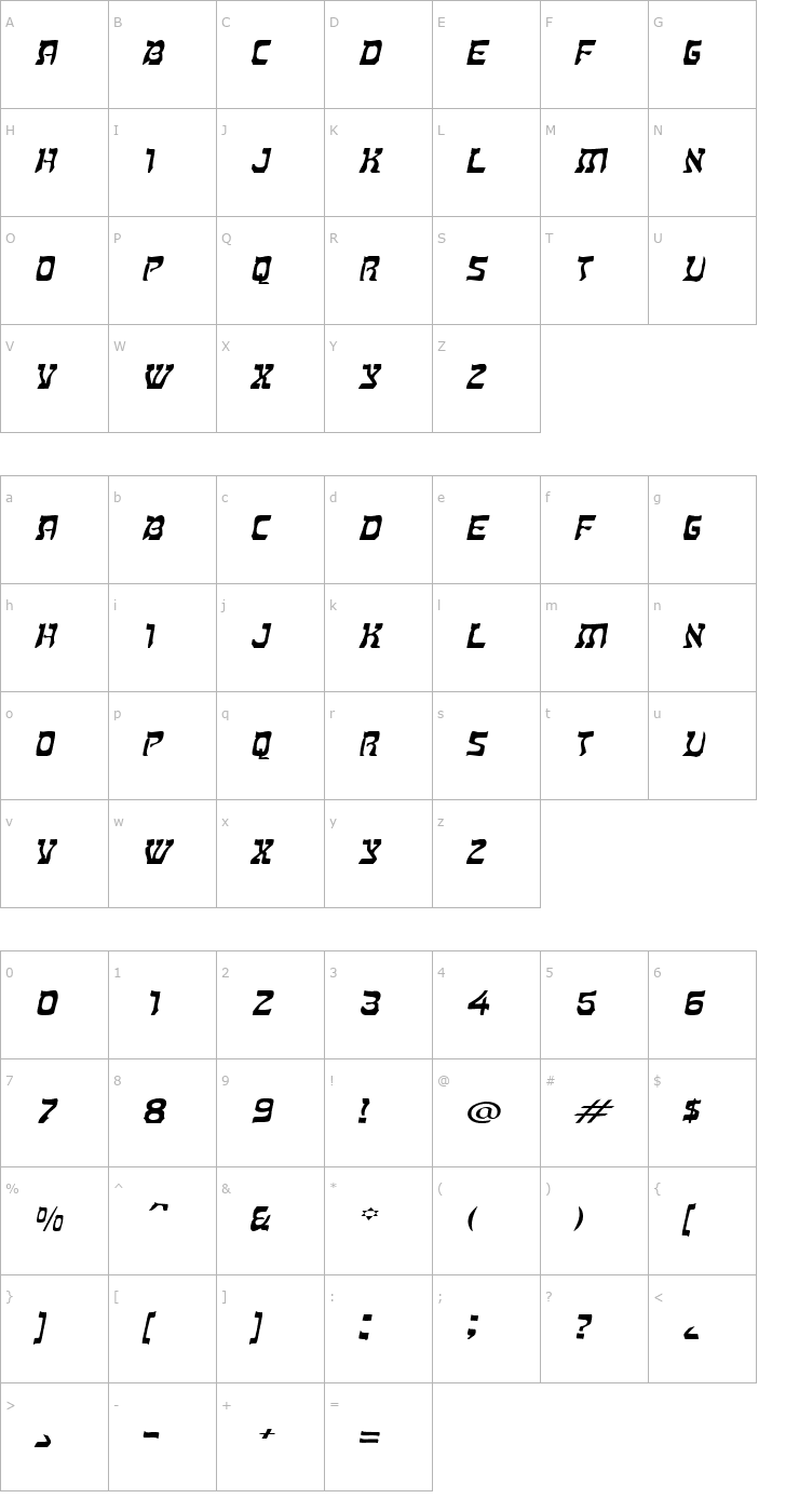 Character Map Kosher Extended Italic Font