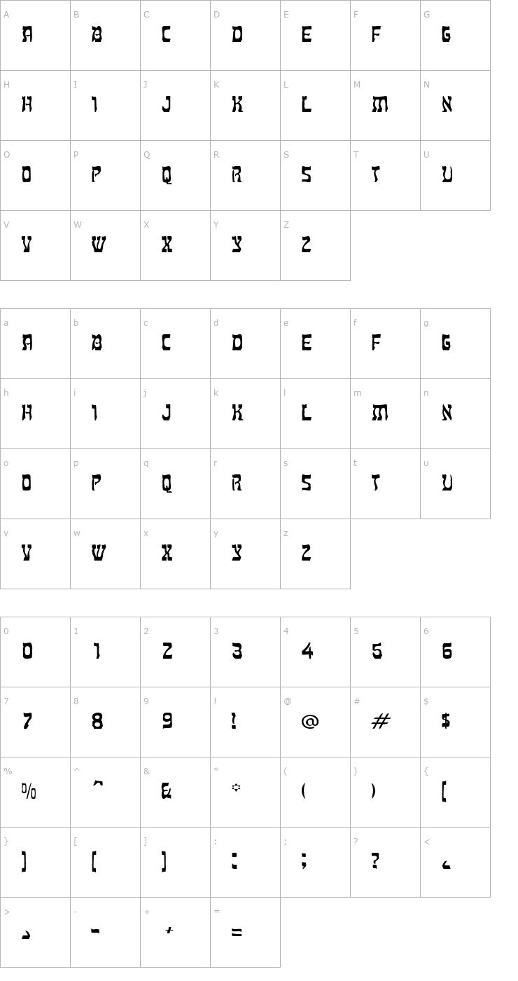 Character Map Kosher Wide Normal Font