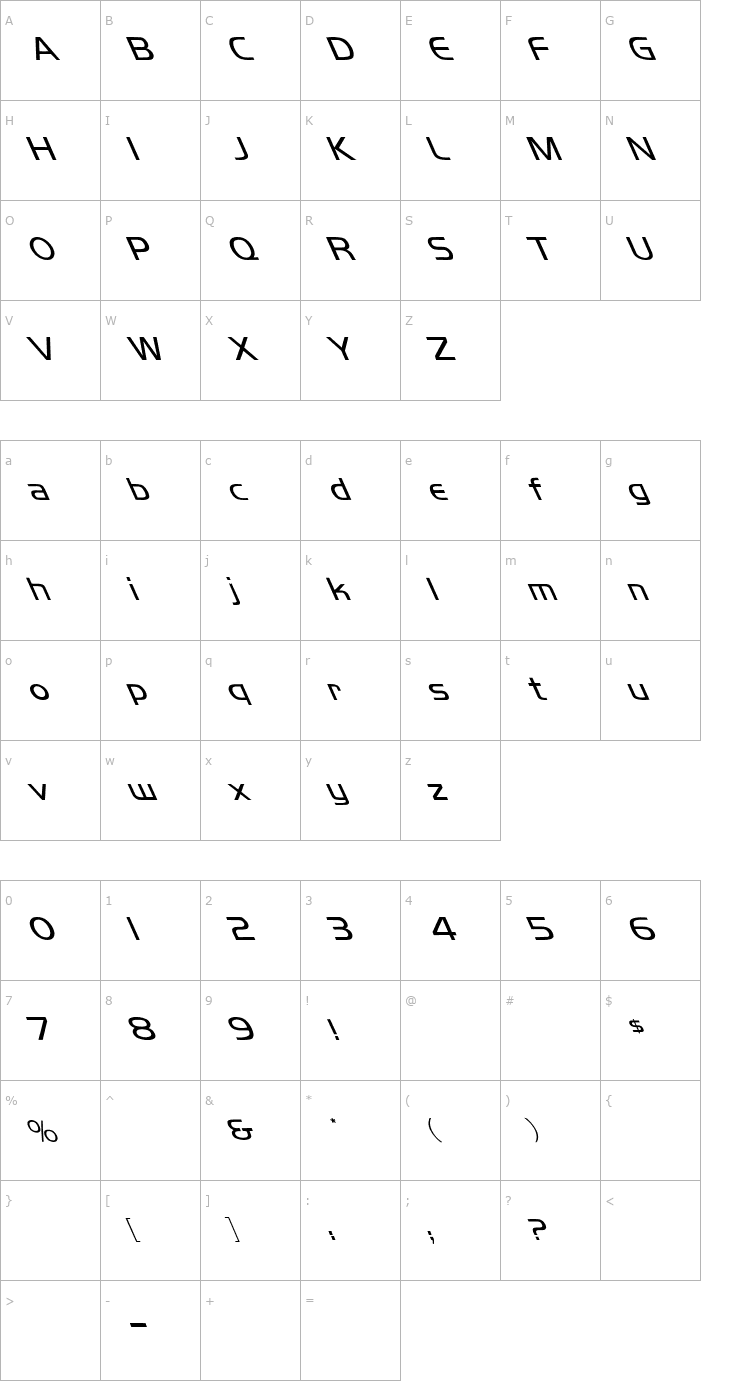 Character Map Koshgarian Light Leftie Font