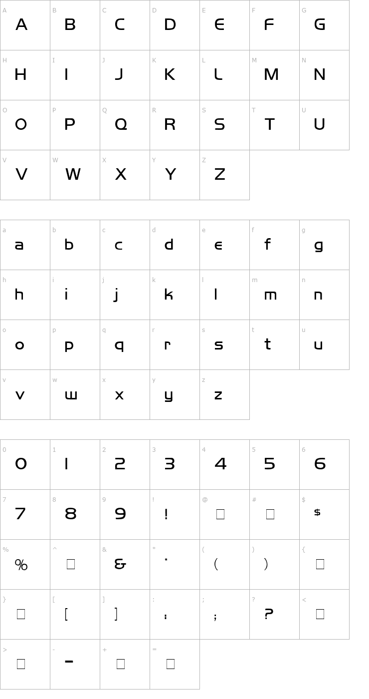 Character Map Koshgarian-Light Medium Font