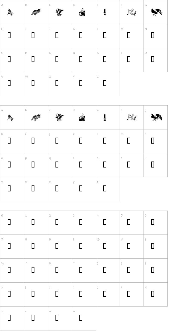 Character Map KR All American Font