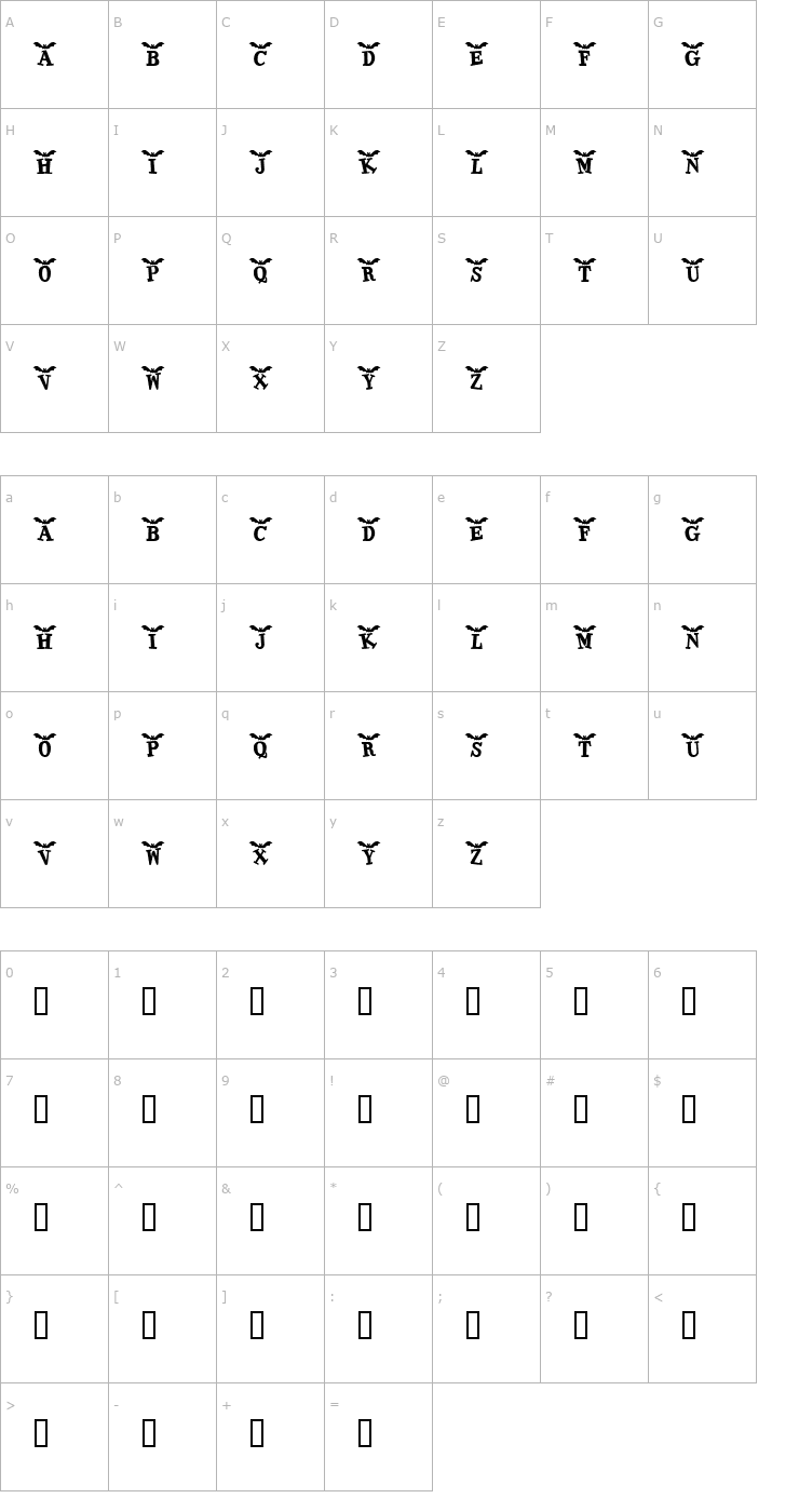 Character Map KR Batty Font