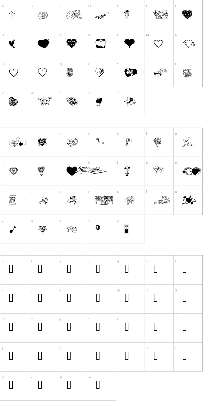 Character Map KR Be Mine Again Font