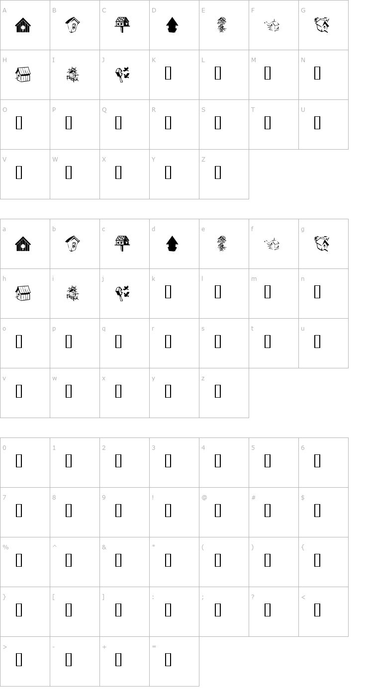 Character Map KR Birdhouse Font
