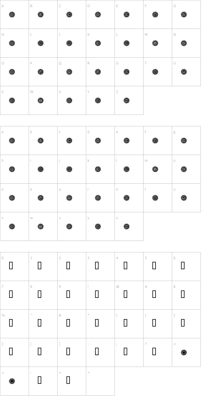 Character Map KR Blazing Sun Font