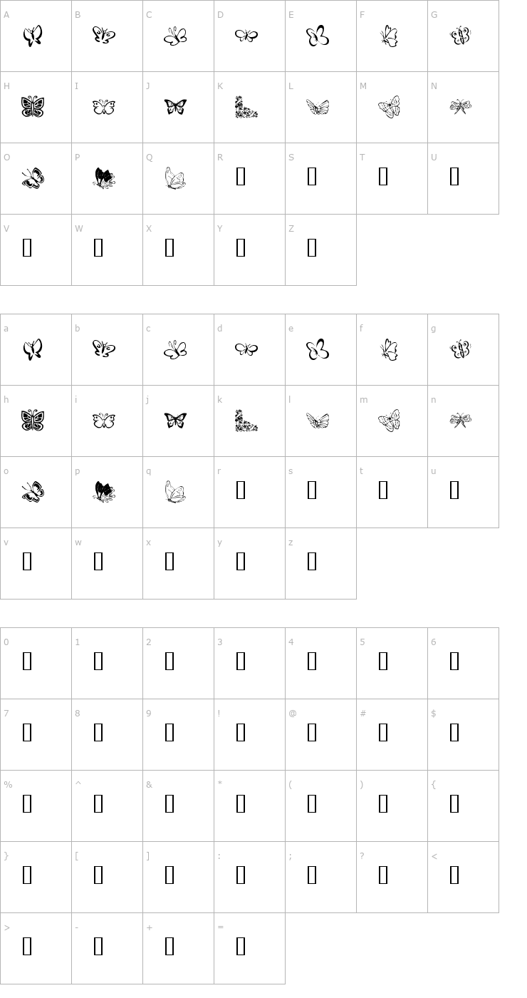 Character Map KR Butterflies Font
