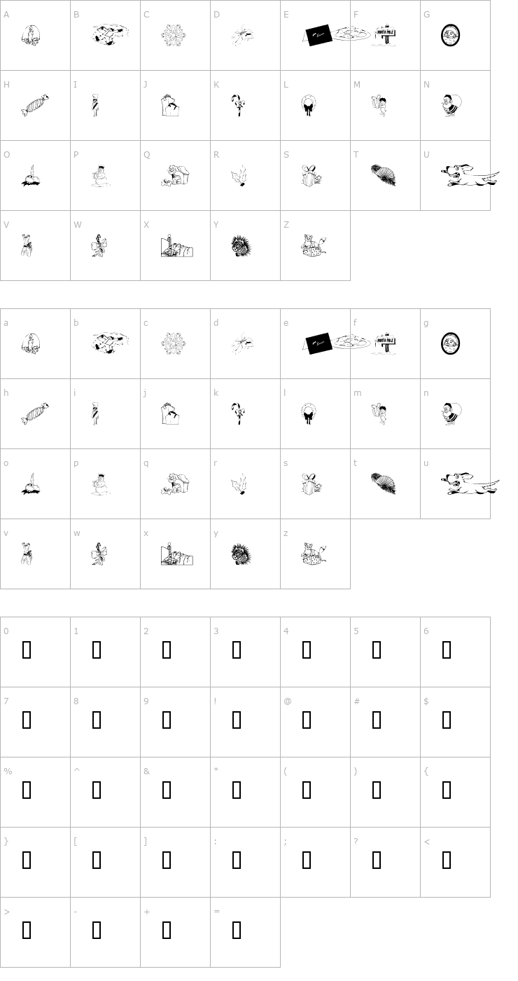 Character Map KR Christmas 2002 Dings 4 Font