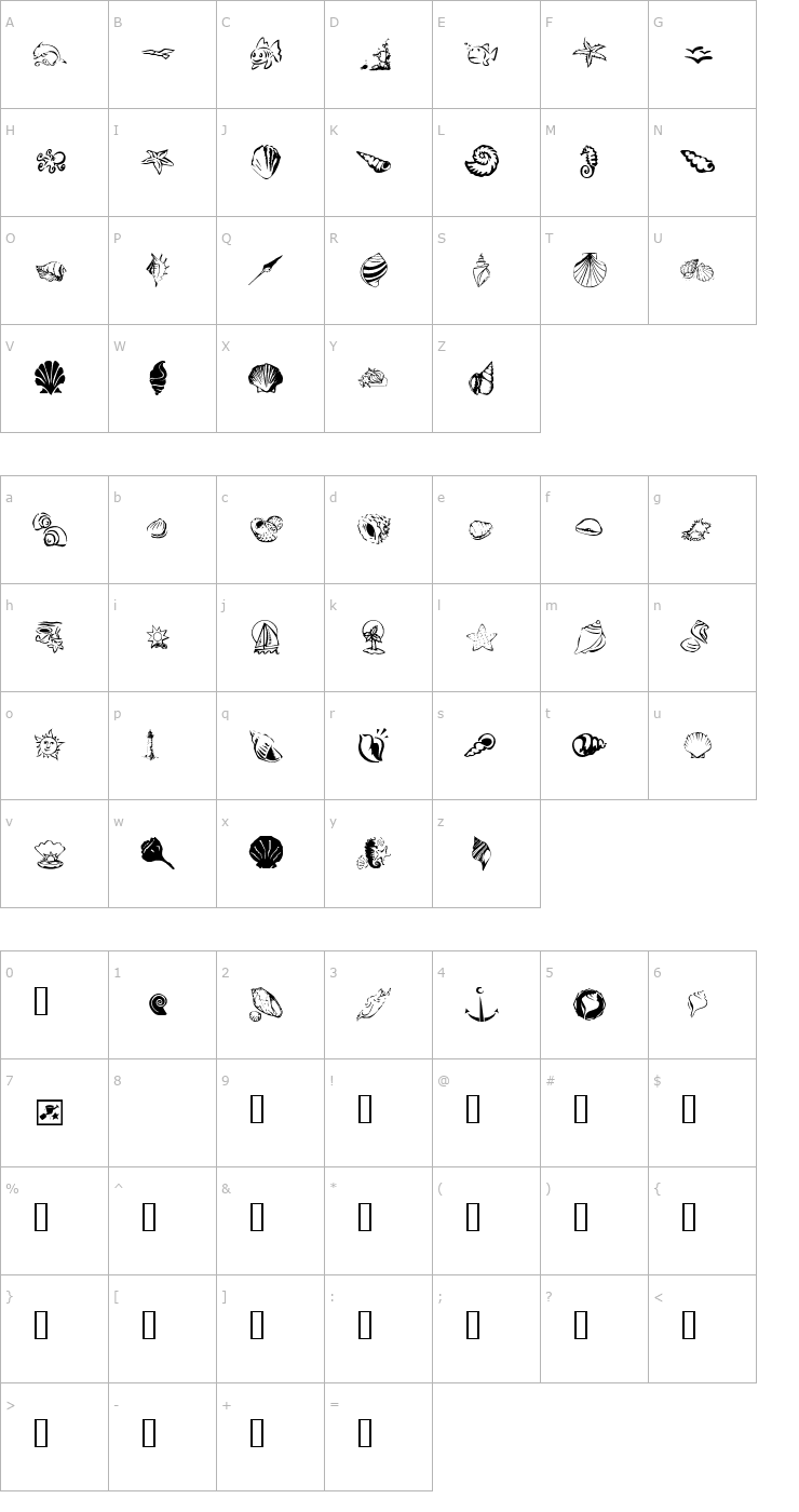 Character Map KR Down By The Sea Font