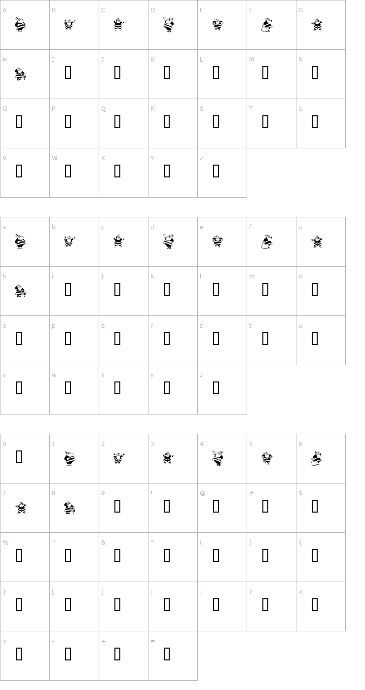 Character Map KR Eight Santas Font