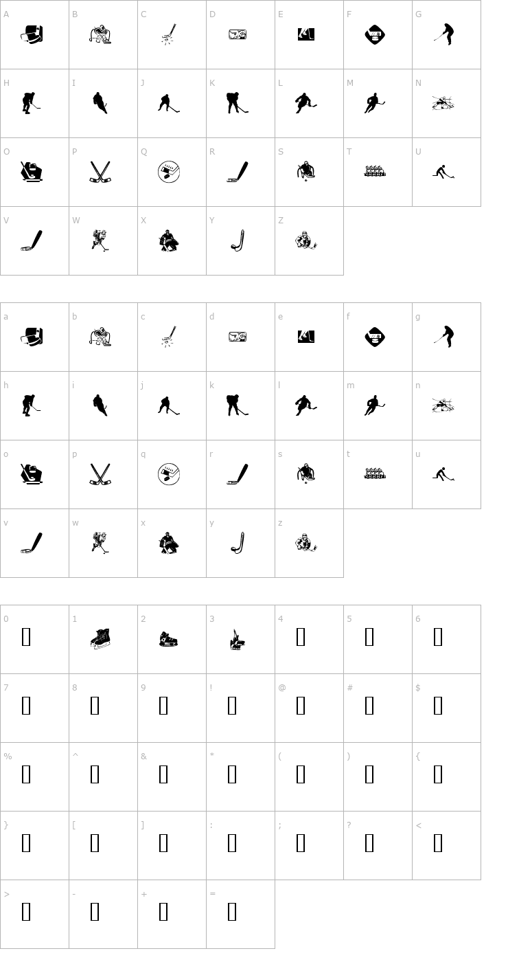 Character Map KR Hockey Dings Font