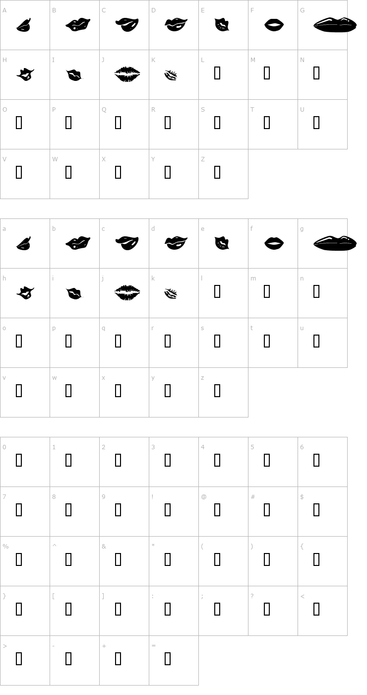 Character Map KR Lippy Font