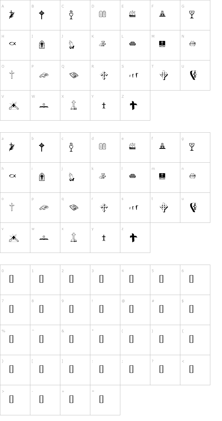 Character Map KR Lynda's Christian Dings Font