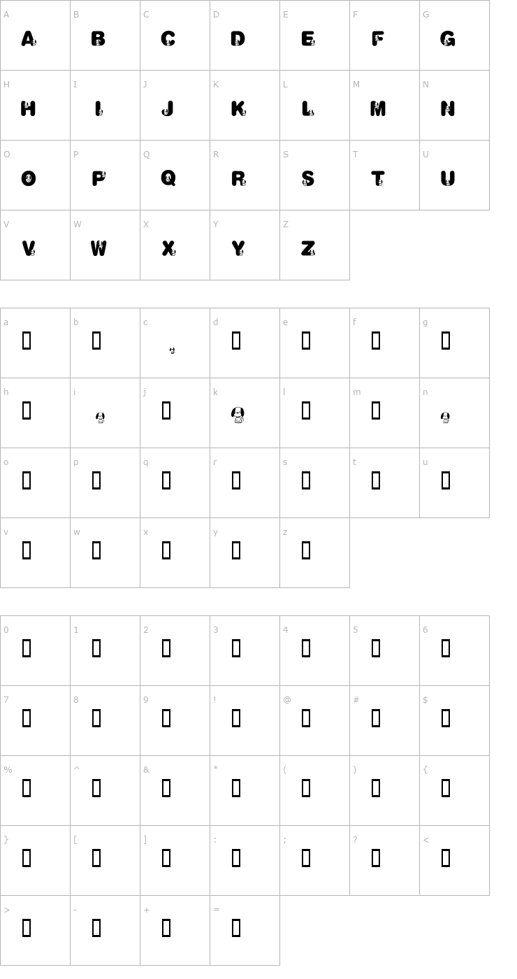Character Map KR Nick's Puppy 1 Font