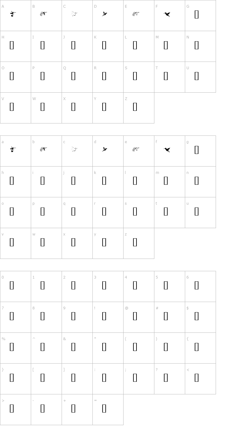 Character Map KR Renee's Hummingbirds Font