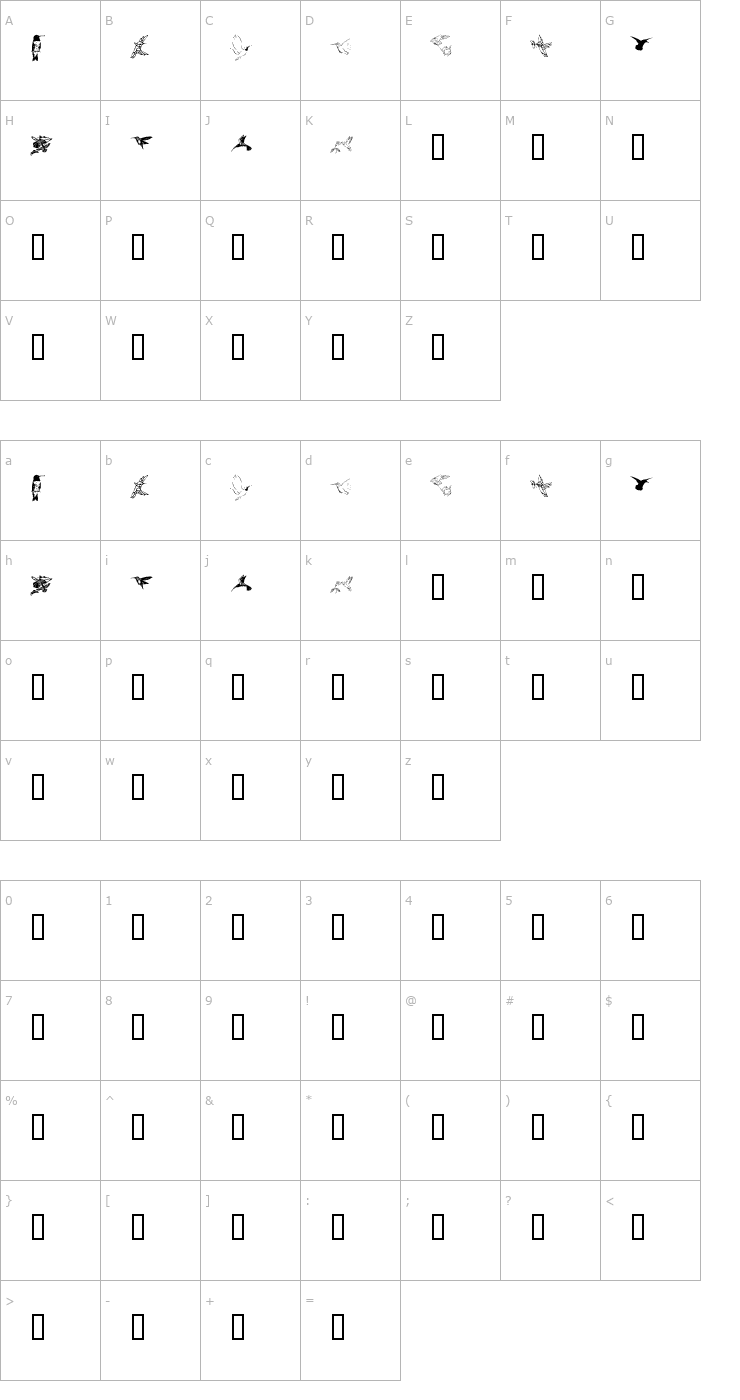 Character Map KR Renee's Hummingbirds Two Font