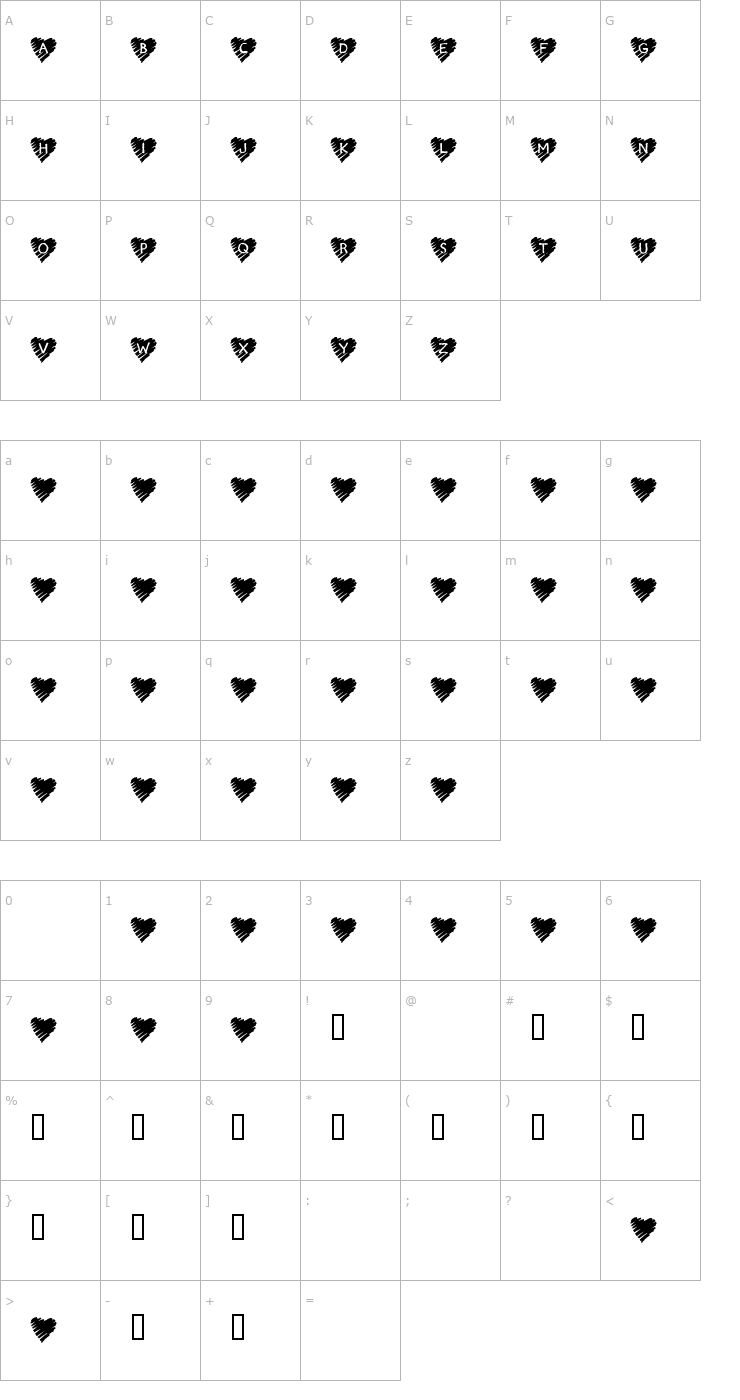 Character Map KR Scribble Heart Font