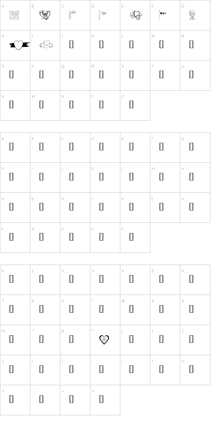 Character Map KR Valentines 2006 Nine Font