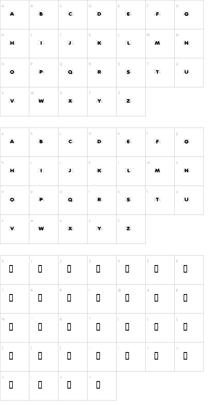 Character Map KR Wings On High Font