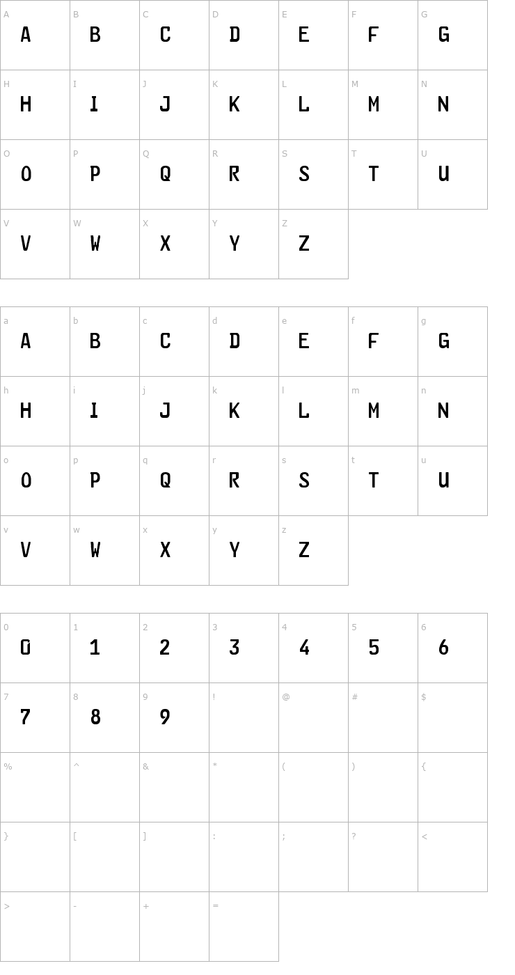 Character Map Kraftfahrzeugkennzeichen Font