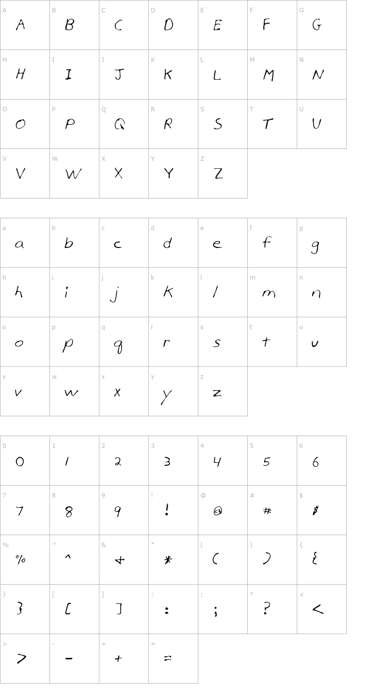 Character Map KramersHand Regular Font
