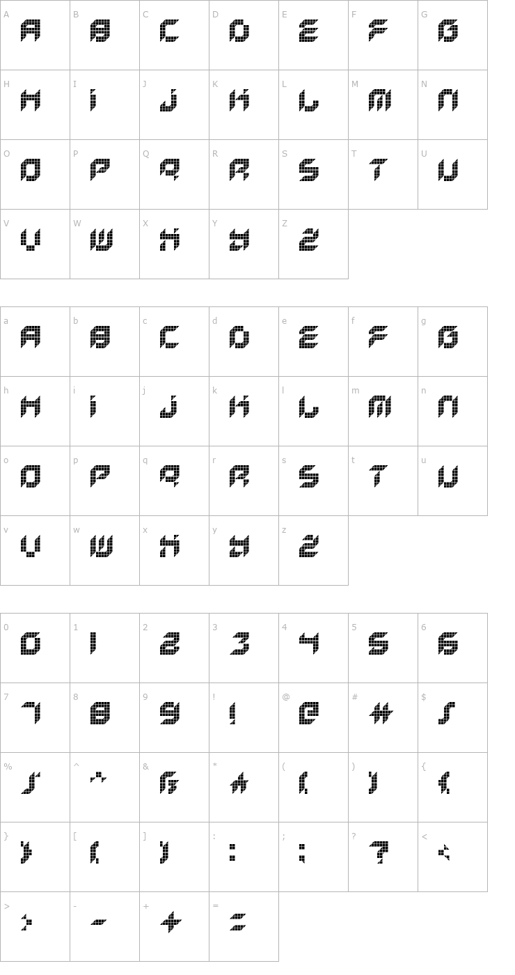 Character Map Kreased (Remix) Regular Font