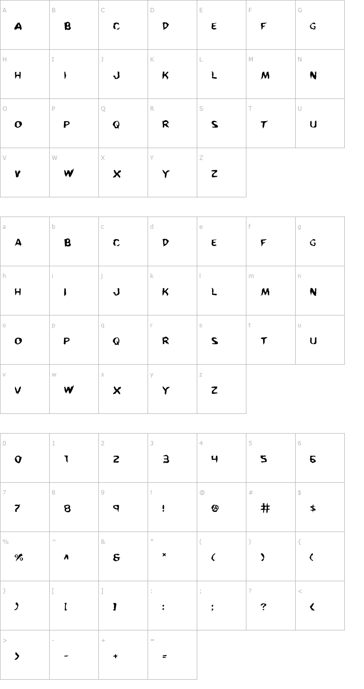 Character Map Kreeture Warped Font