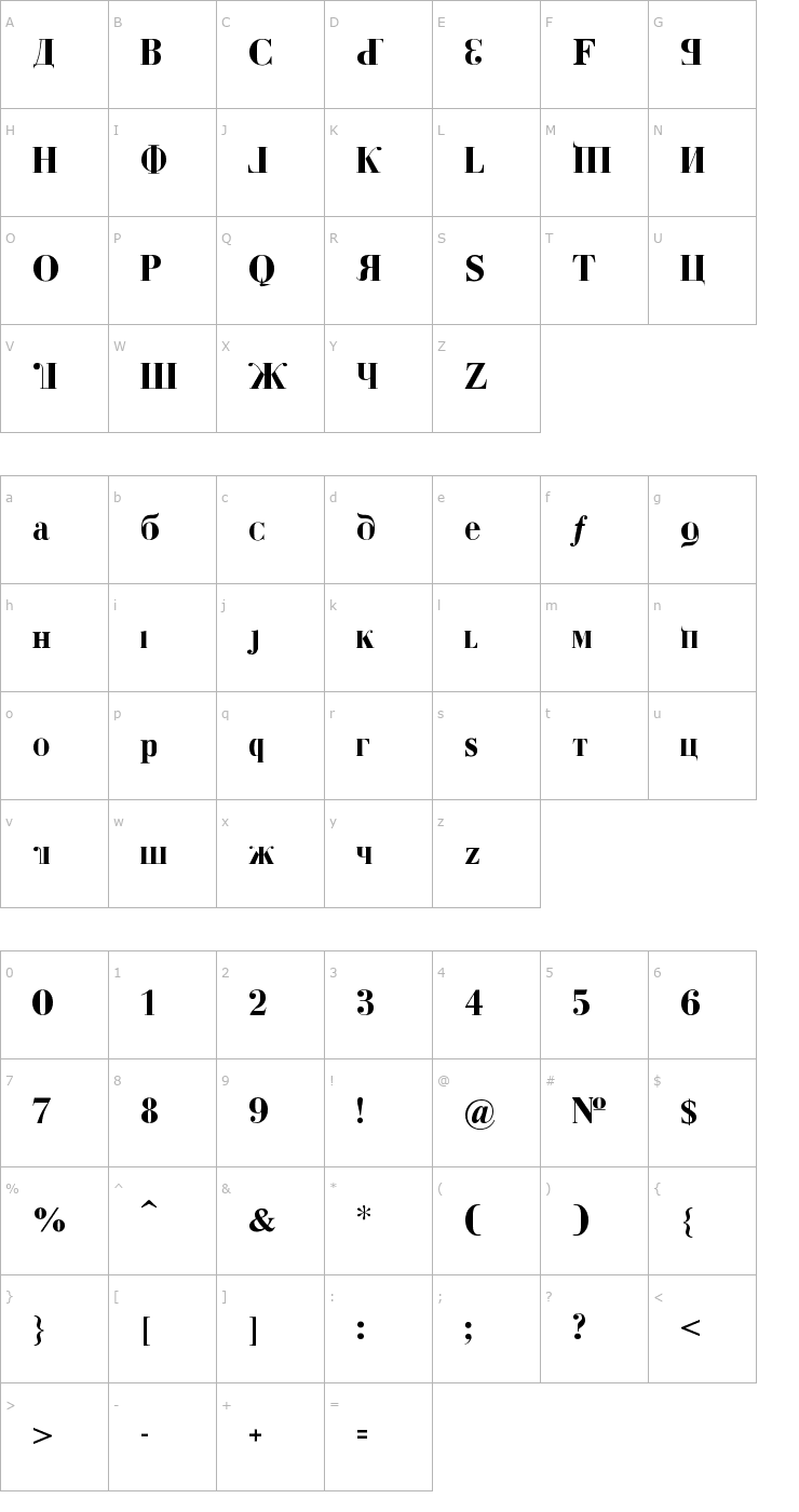 Character Map Kremlin Duma Font