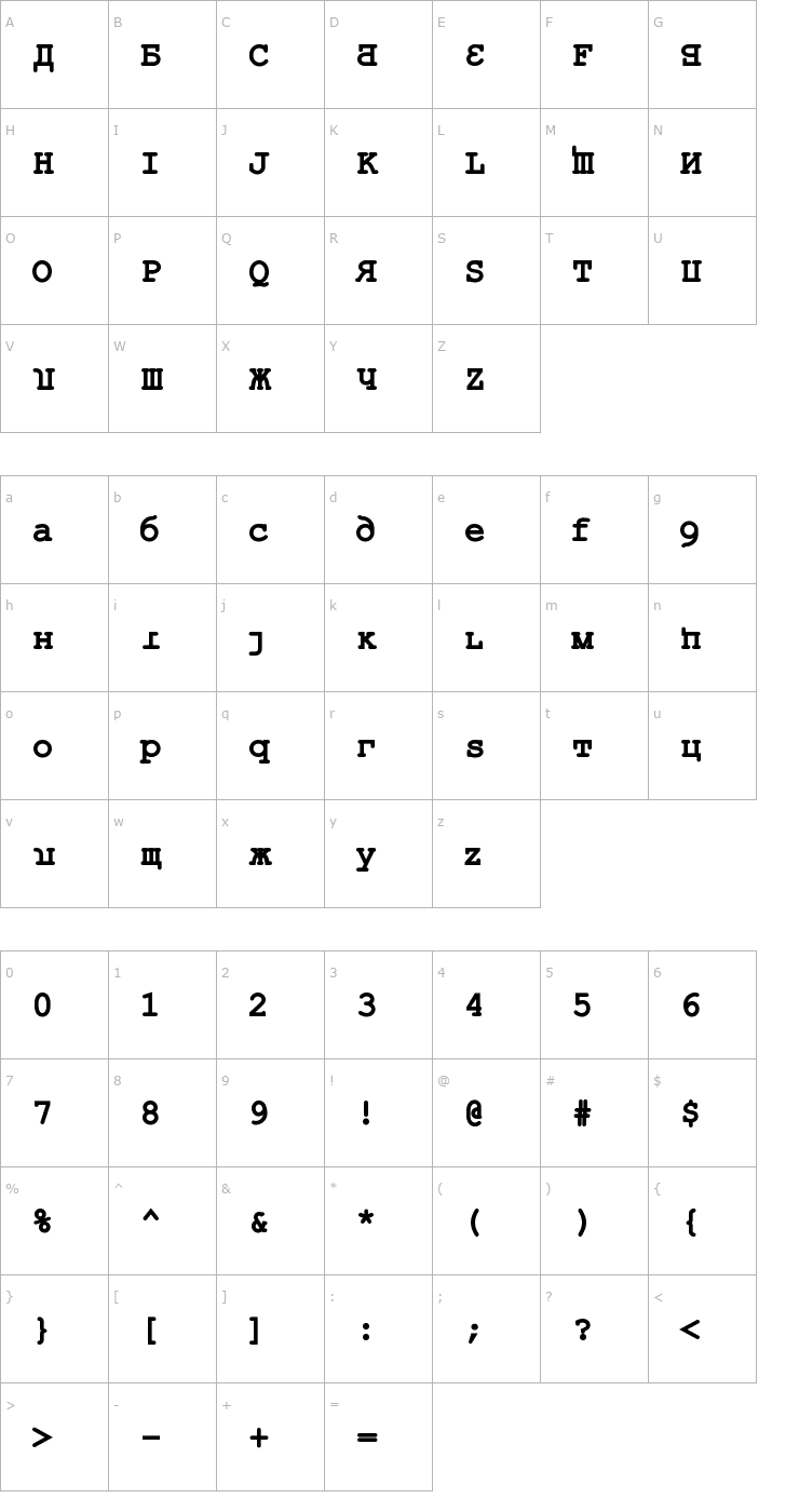 Character Map Kremlin Kourier II Bold Font