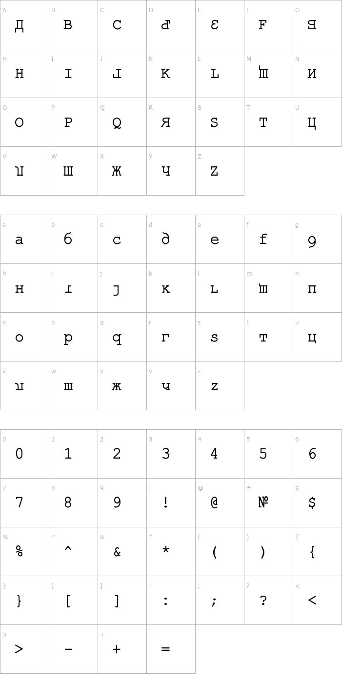Character Map Kremlin Kourier II Font