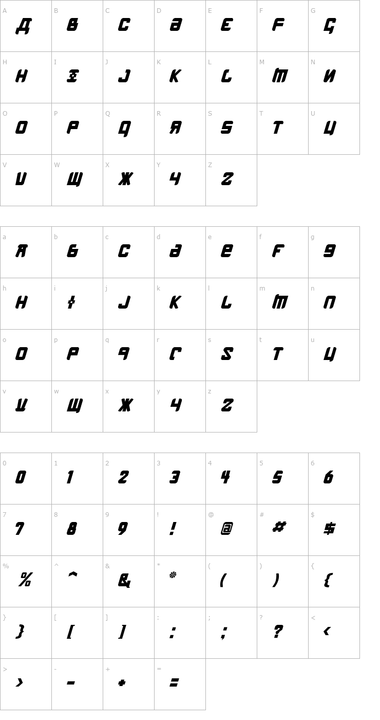 Character Map Kremlin Menshevik Bold Italic Font