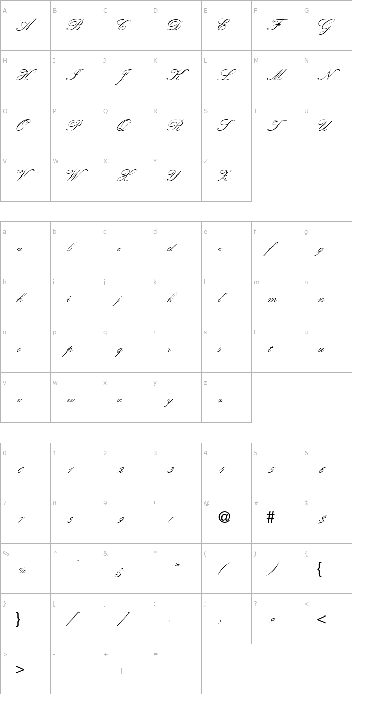 Character Map KremlinScriptOne-Regular DB Font