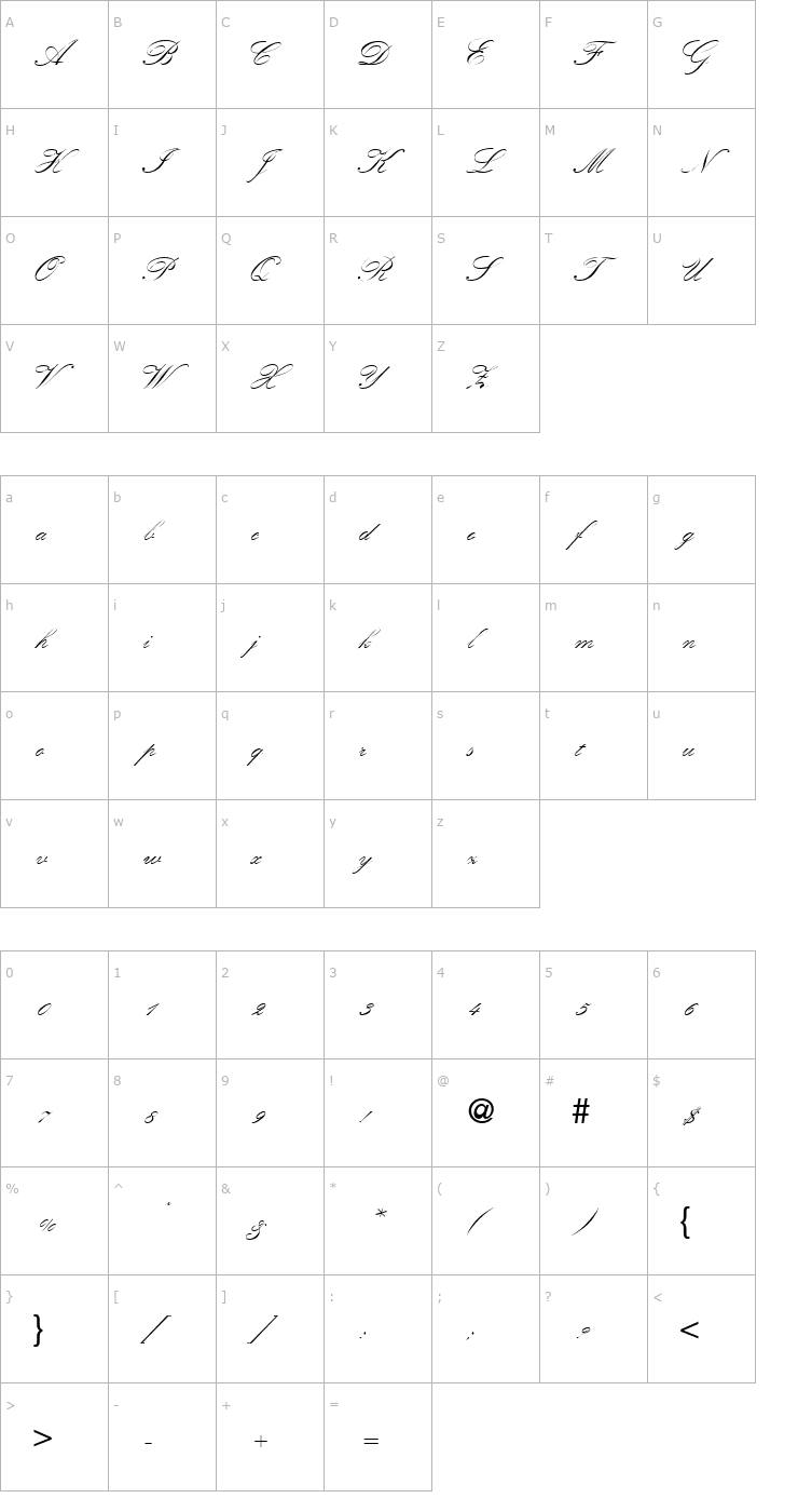 Character Map KremlinScriptOne-Regular Font