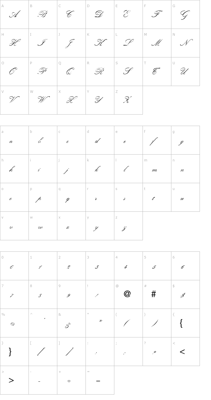 Character Map KremlinScriptTwo-Regular DB Font