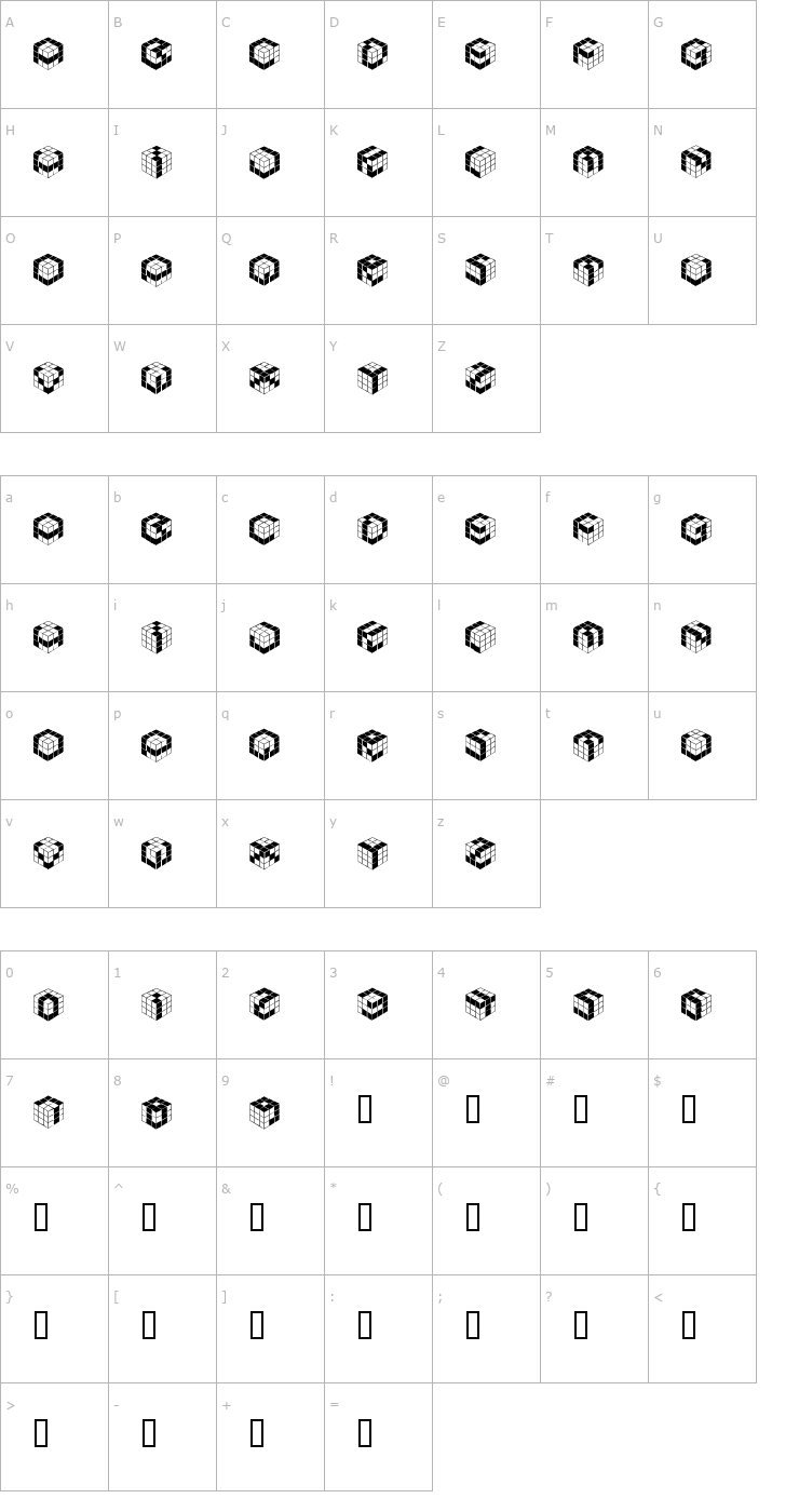 Character Map Kubic's Rube Font