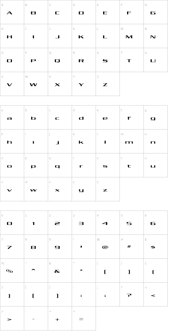 Character Map Kubra_Condensed Font