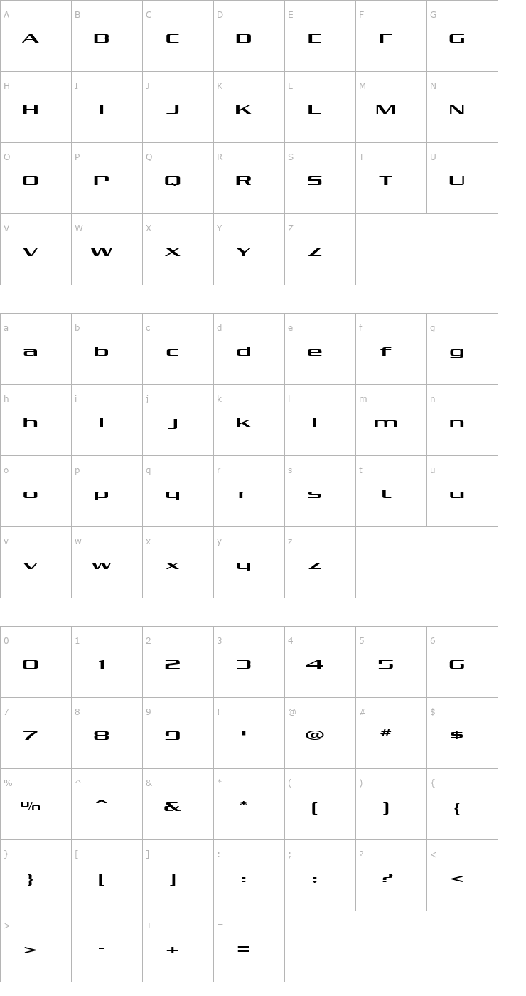 Character Map Kubra_Extended Font