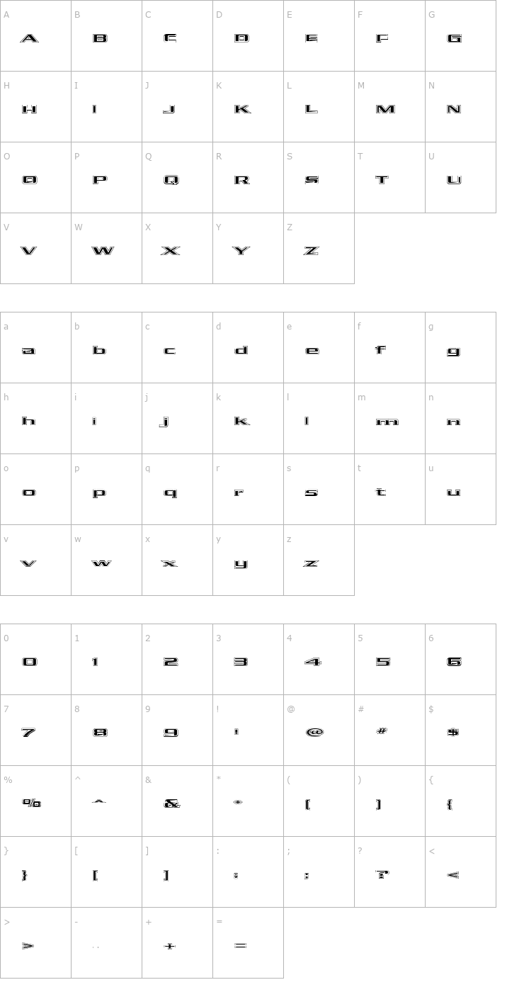 Character Map Kubra_Hollow Font