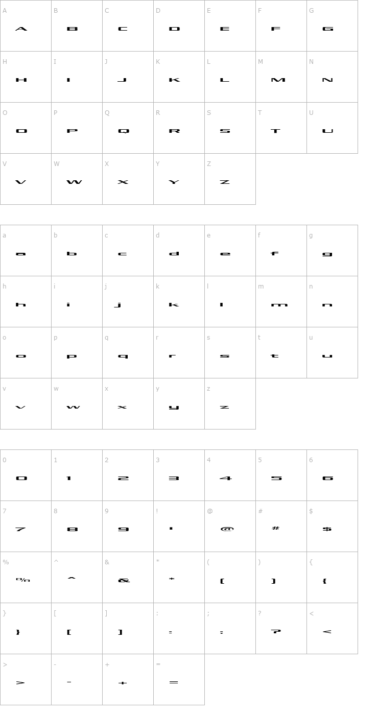 Character Map Kubra_Low Font